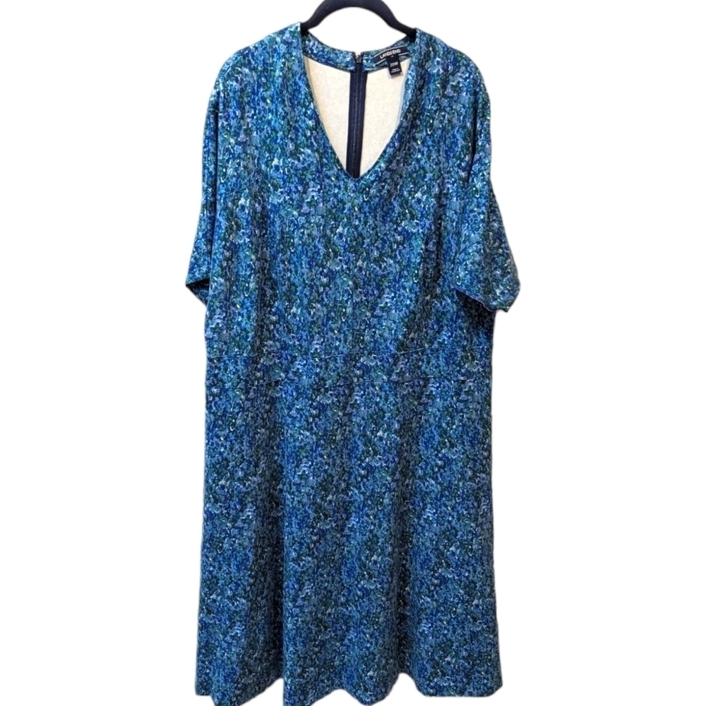 Land's End Floral Ponte Knit Short Sleeve Plus V-Neck Heavyweight Dress (20W)